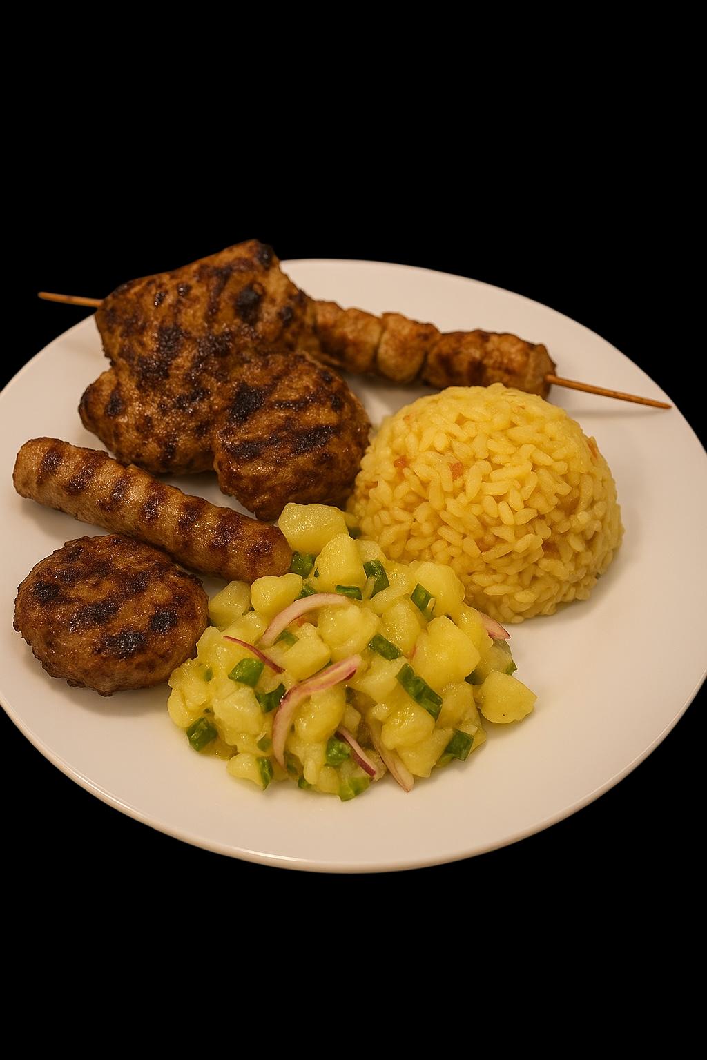 Gemischter Grillteller mit Reis